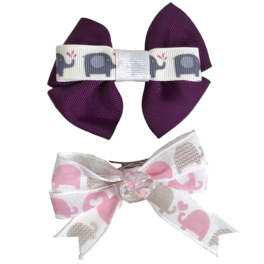 Elephant Hair Clip Barrette Lot Ribbon Bow Trendy New Coquette Pink Purple